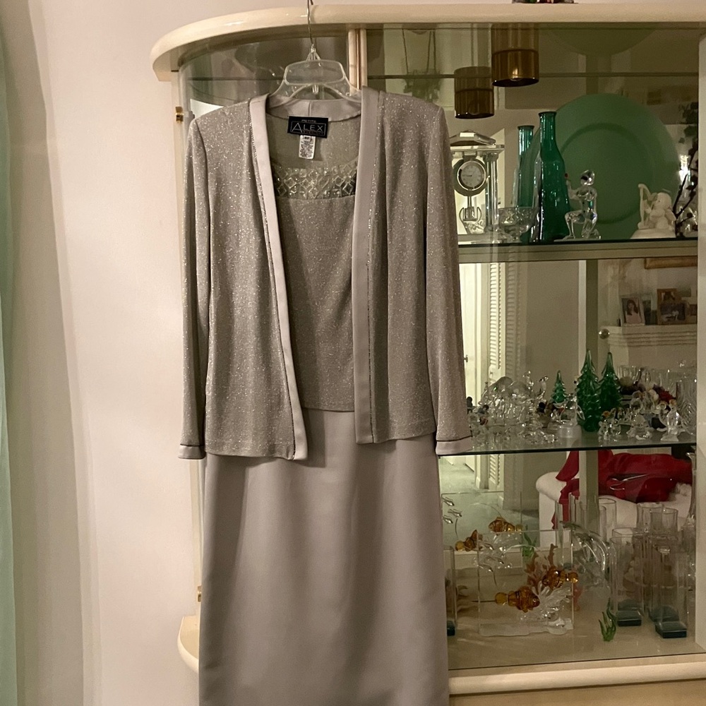 Alex Evenings Petite Silver Satin Dress